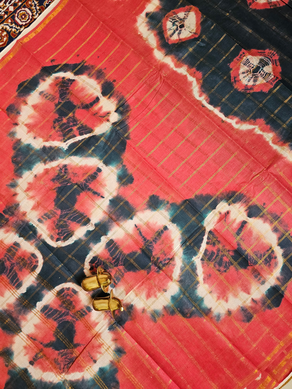 Madurai Sungadi Cotton Checks Saree - Peacock Green with Dark Peach