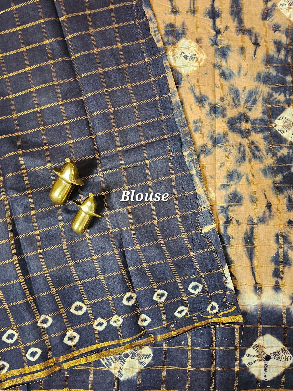 Madurai Sungadi Cotton Checks Saree - Brown with Blue