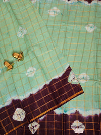Madurai Sungadi Cotton Checks Saree - Sea Green with Maroon