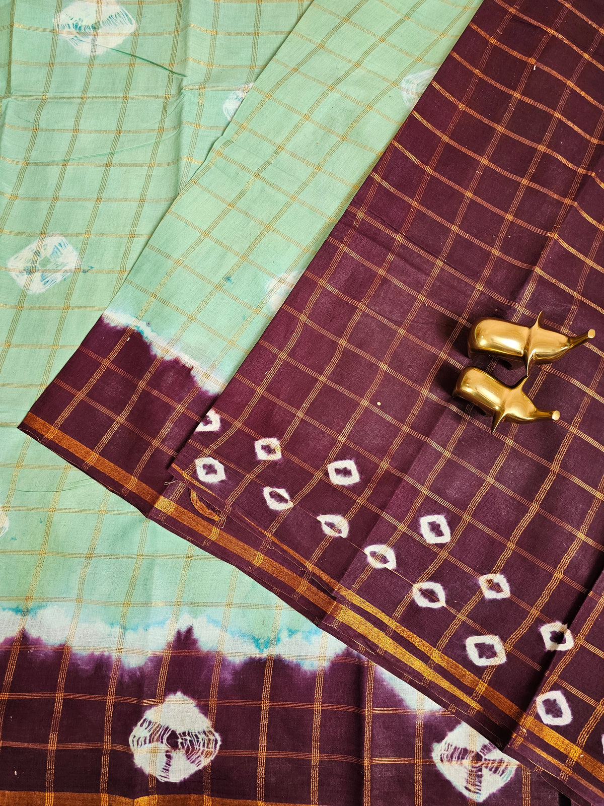 Madurai Sungadi Cotton Checks Saree - Sea Green with Maroon