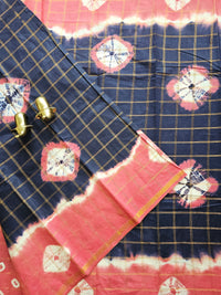 Madurai Sungadi Cotton Checks Saree - Blue with Dark Peach
