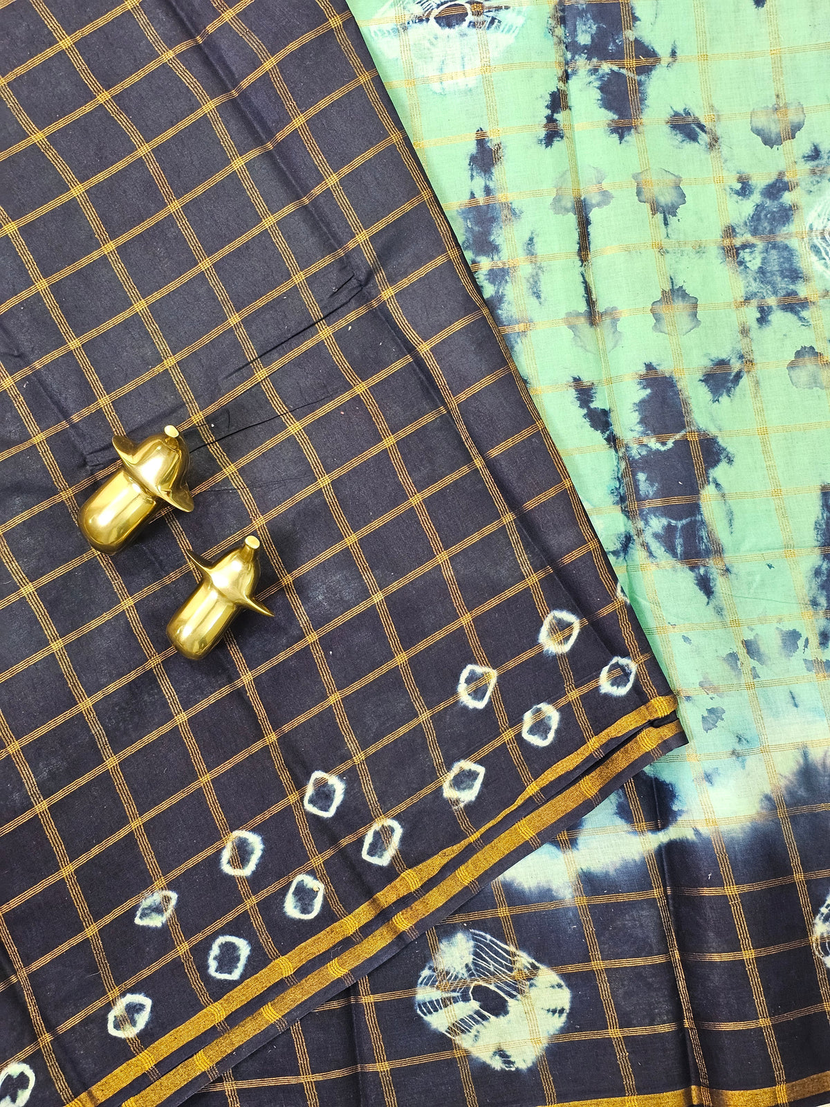 Madurai Sungadi Cotton Checks Saree - Sea Green with Blue