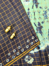 Madurai Sungadi Cotton Checks Saree - Sea Green with Blue