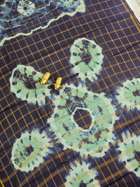 Madurai Sungadi Cotton Checks Saree - Sea Green with Blue