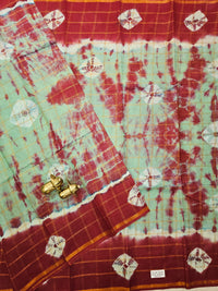 Madurai Sungadi Cotton Checks Saree - Sea Green with Red