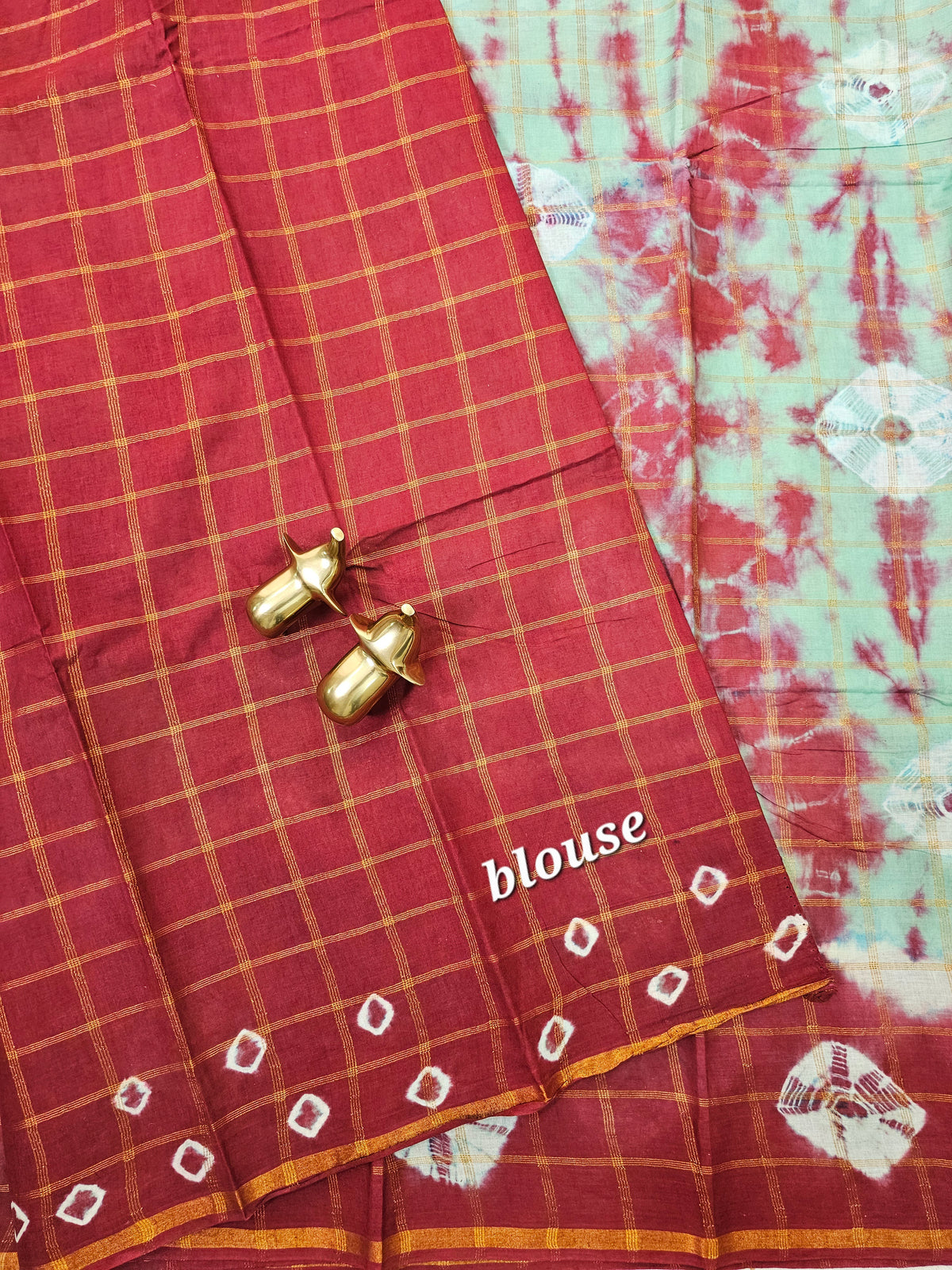 Madurai Sungadi Cotton Checks Saree - Sea Green with Red