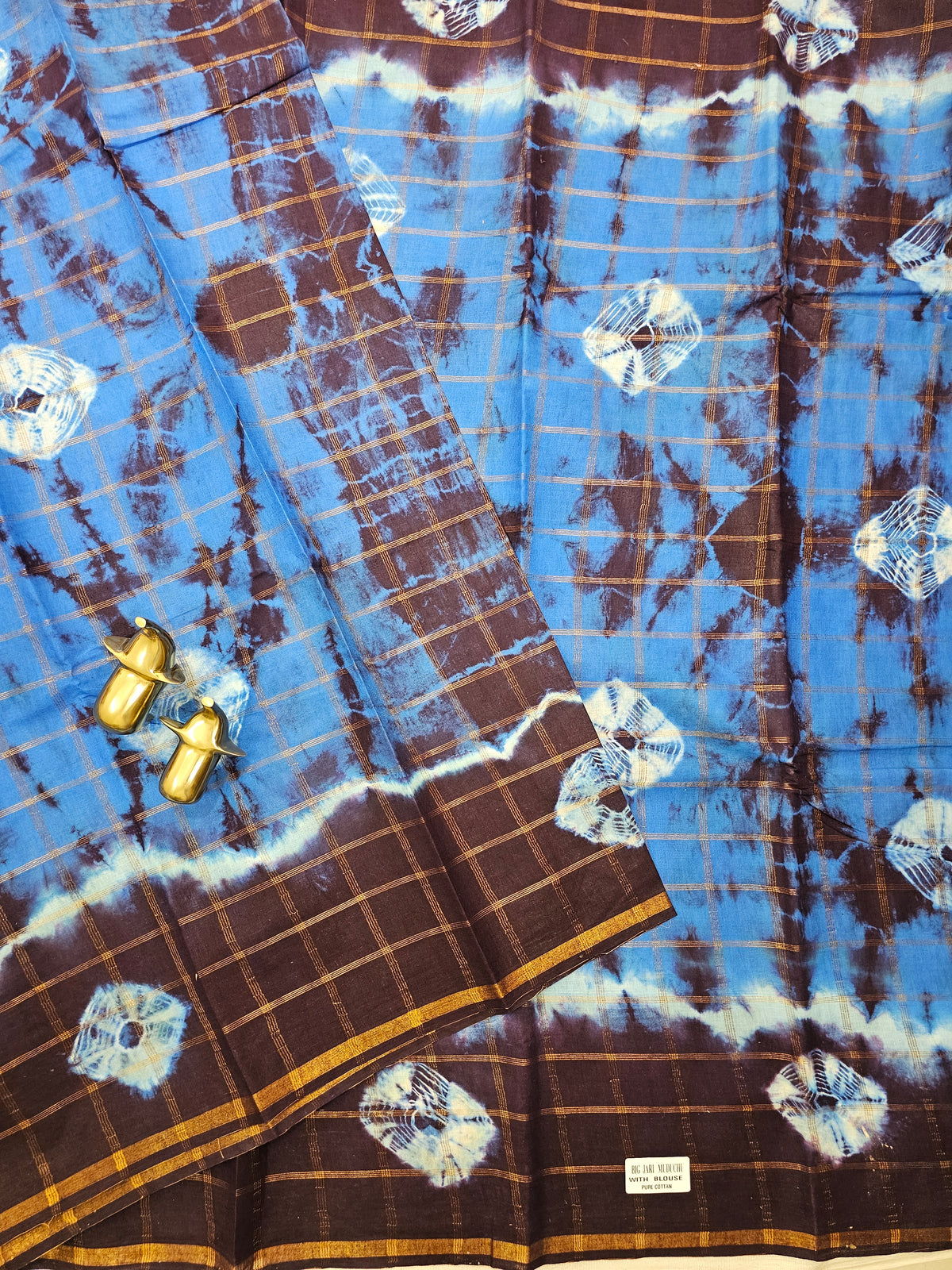 Madurai Sungadi Cotton Checks Saree - Blue with Maroon