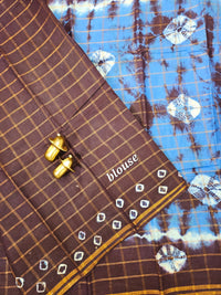 Madurai Sungadi Cotton Checks Saree - Blue with Maroon