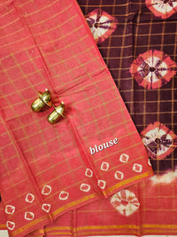 Madurai Sungadi Cotton Checks Saree - Maroon with Dark Peach