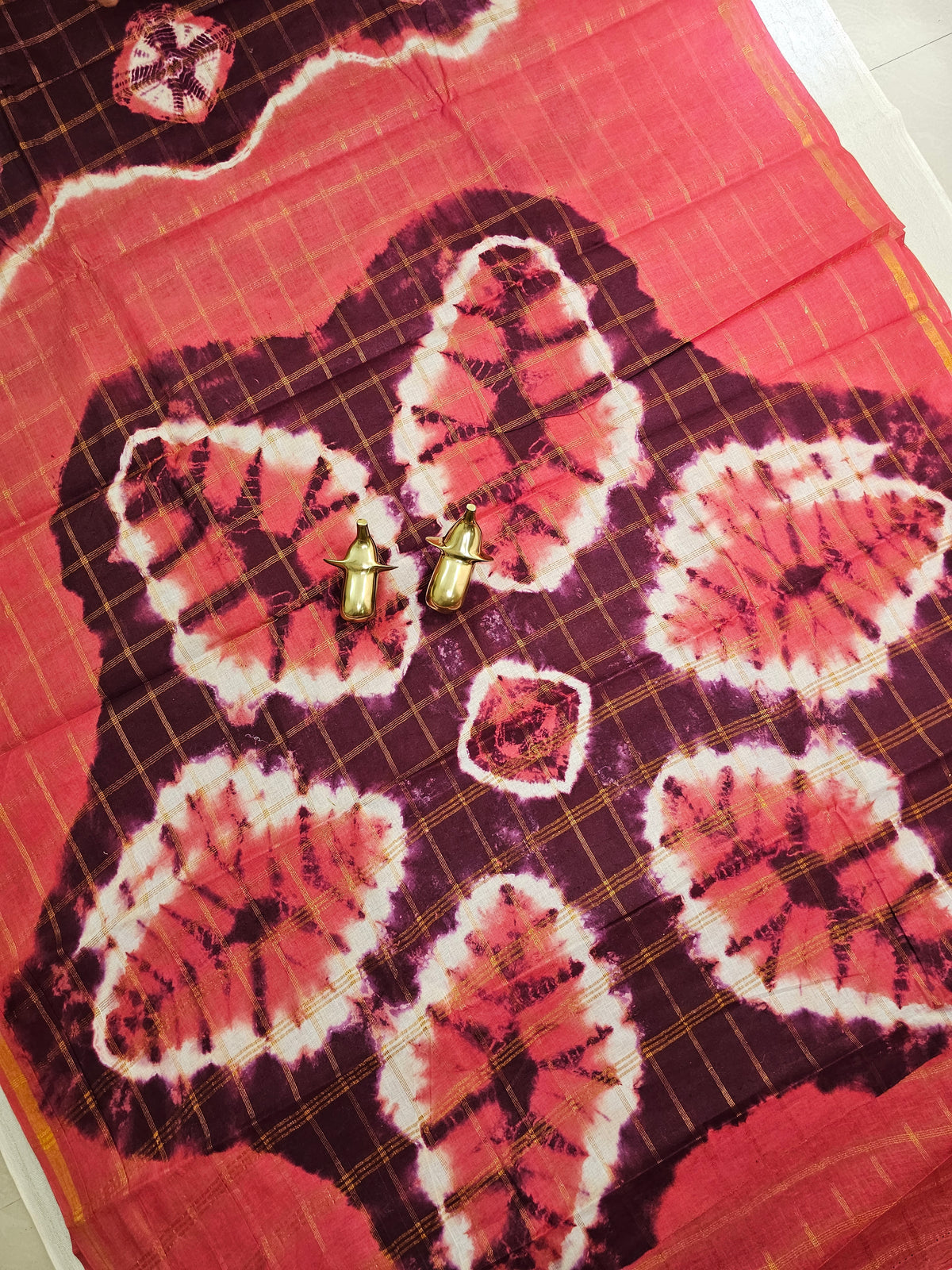Madurai Sungadi Cotton Checks Saree - Maroon with Dark Peach