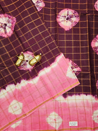 Madurai Sungadi Cotton Checks Saree -  Maroon with Pink