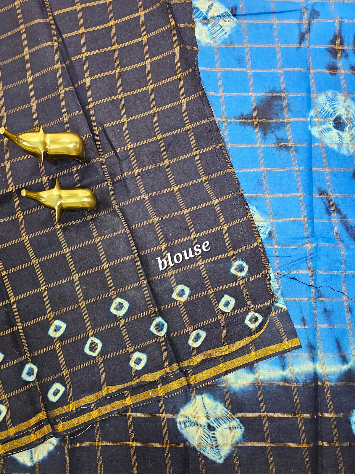 Madurai Sungadi Cotton Checks Saree - Blue with Dark Blue