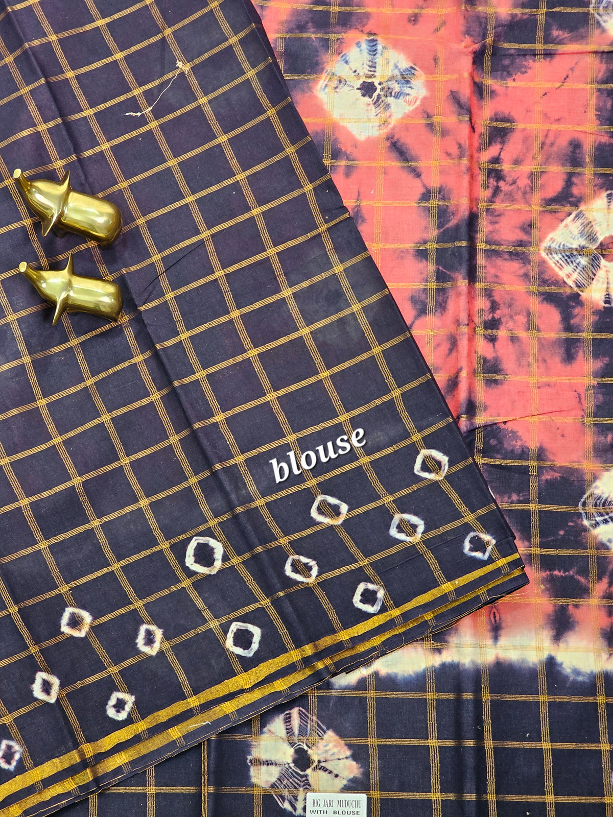 Madurai Sungadi Cotton Checks Saree - Peach with Blue