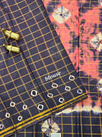 Madurai Sungadi Cotton Checks Saree - Peach with Blue