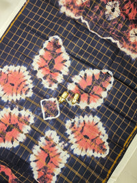 Madurai Sungadi Cotton Checks Saree - Peach with Blue