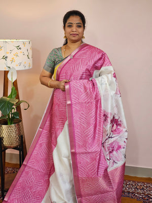 Soft Semi Tussar Zari Weaving  Border - Pink