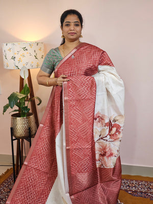 Soft Semi Tussar Zari Weaving  Border - Brown