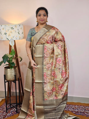 Semi Tussar with Classy Borders  - Green