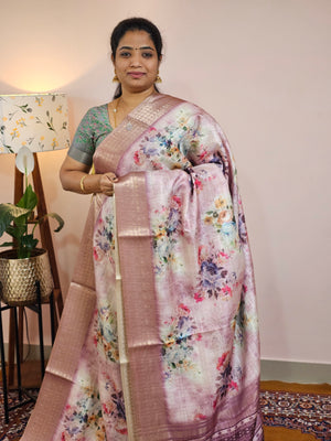 Semi Tussar with Classy Borders  - Pink