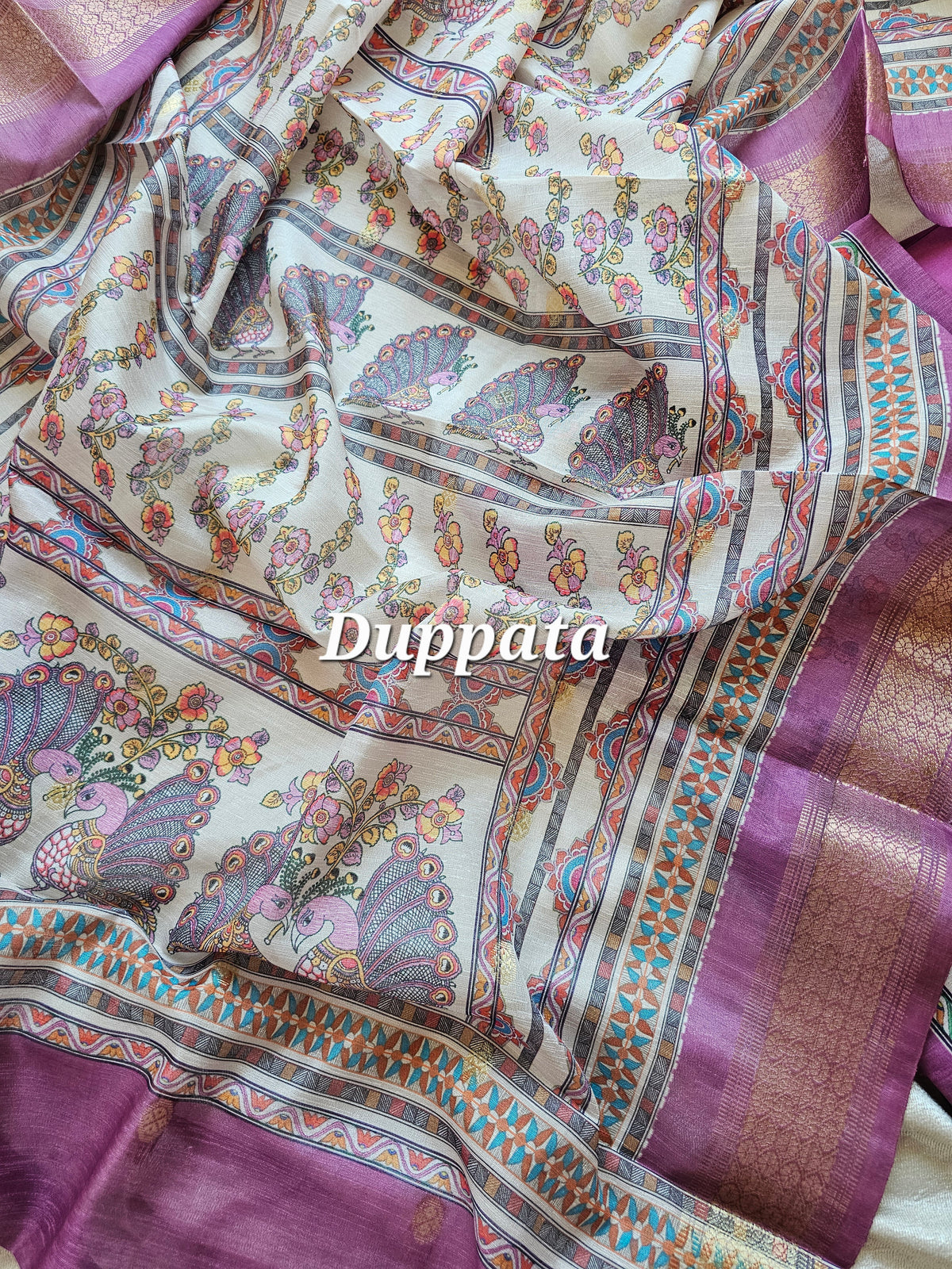 Semi Tussar Digital Prints Unstitched Salwar - Dark Pink