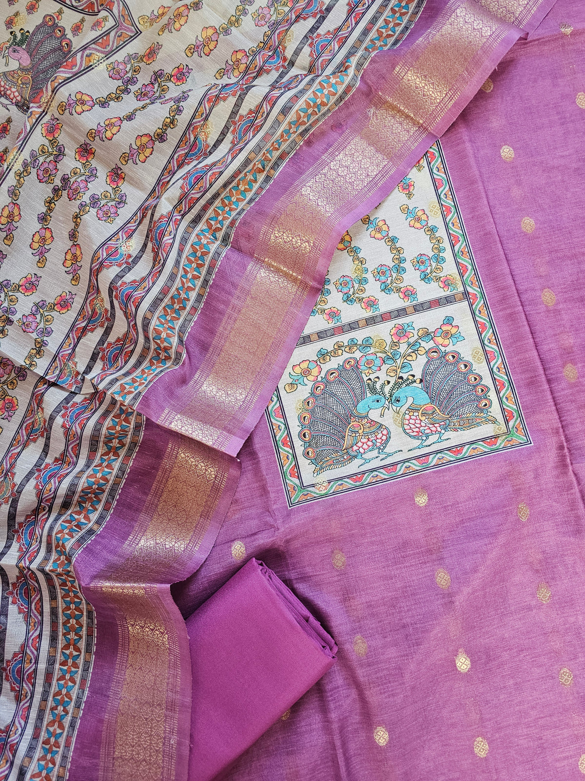 Semi Tussar Digital Prints Unstitched Salwar - Dark Pink