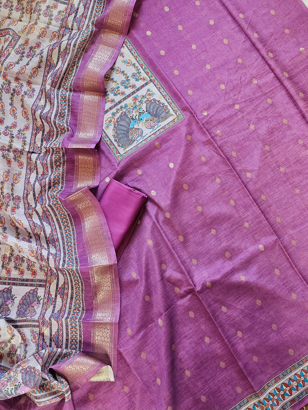 Semi Tussar Digital Prints Unstitched Salwar - Dark Pink