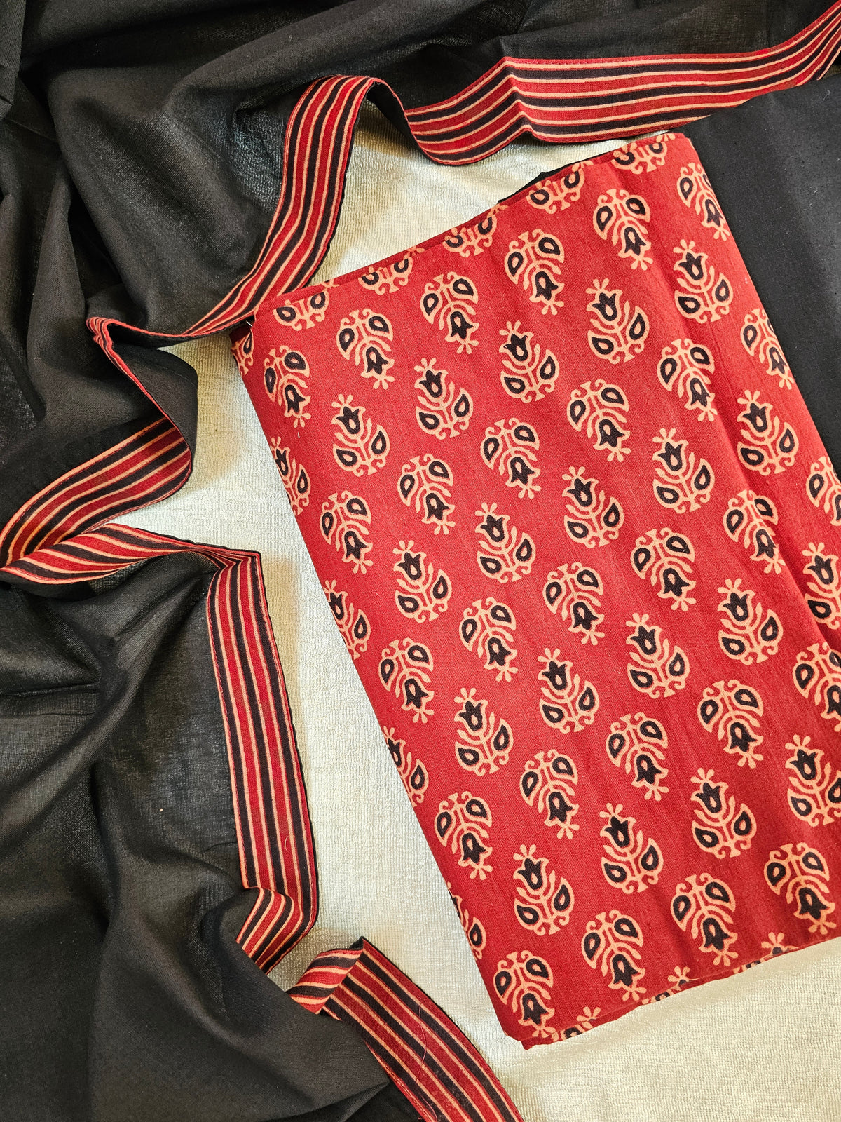 Cotton with Bagru Prints - Marron with Black
