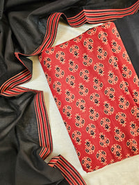 Cotton with Bagru Prints - Marron with Black