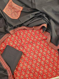Cotton with Bagru Prints - Marron with Black