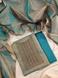 Tissue Silk - Peacock Green with Gold