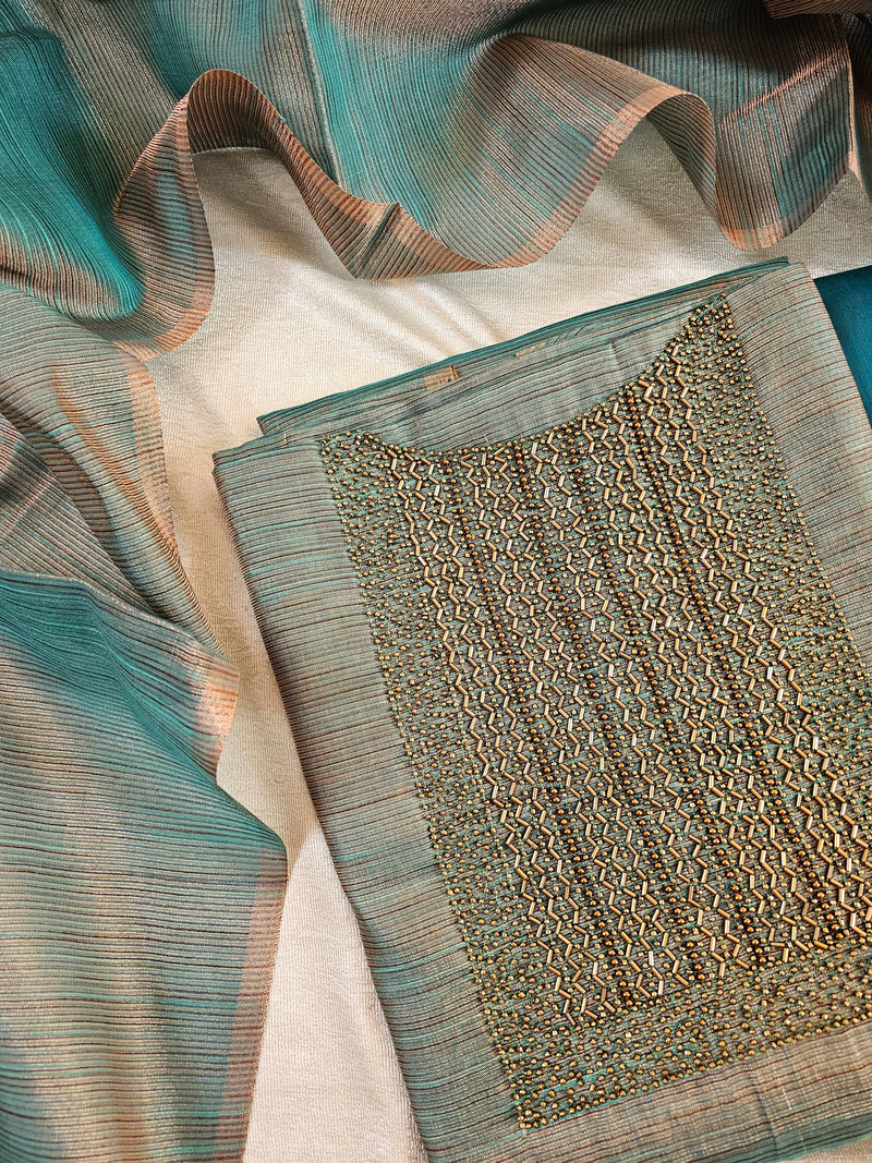 Tissue Silk - Peacock Green with Gold