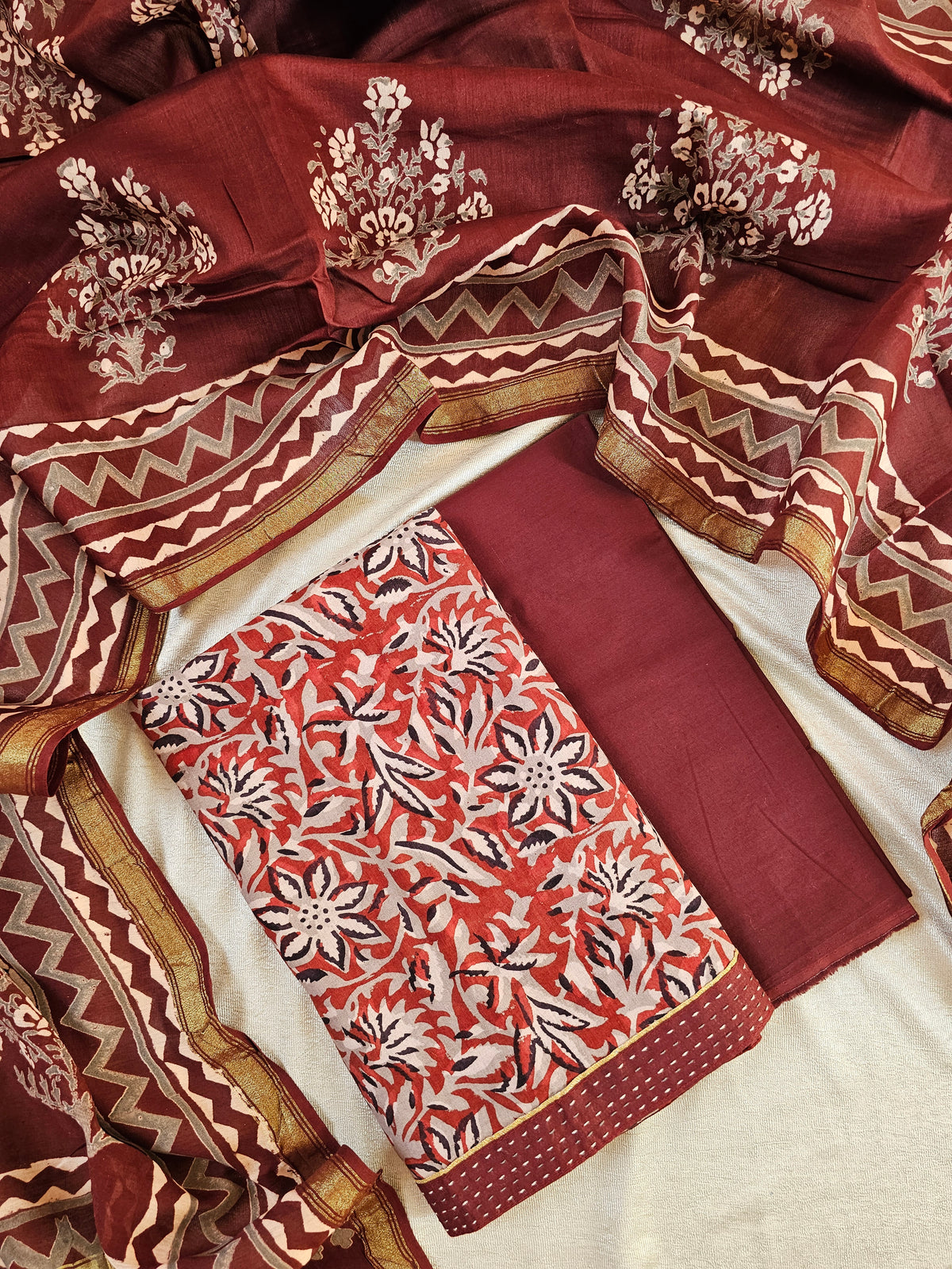 Maheswari Silk Cotton -  Maroon with Black