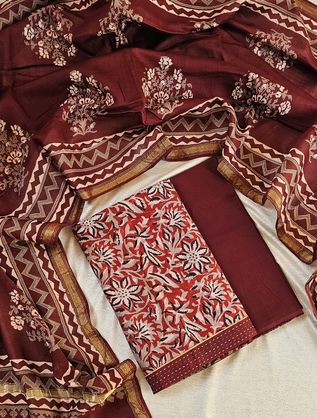 Maheswari Silk Cotton -  Maroon with Black