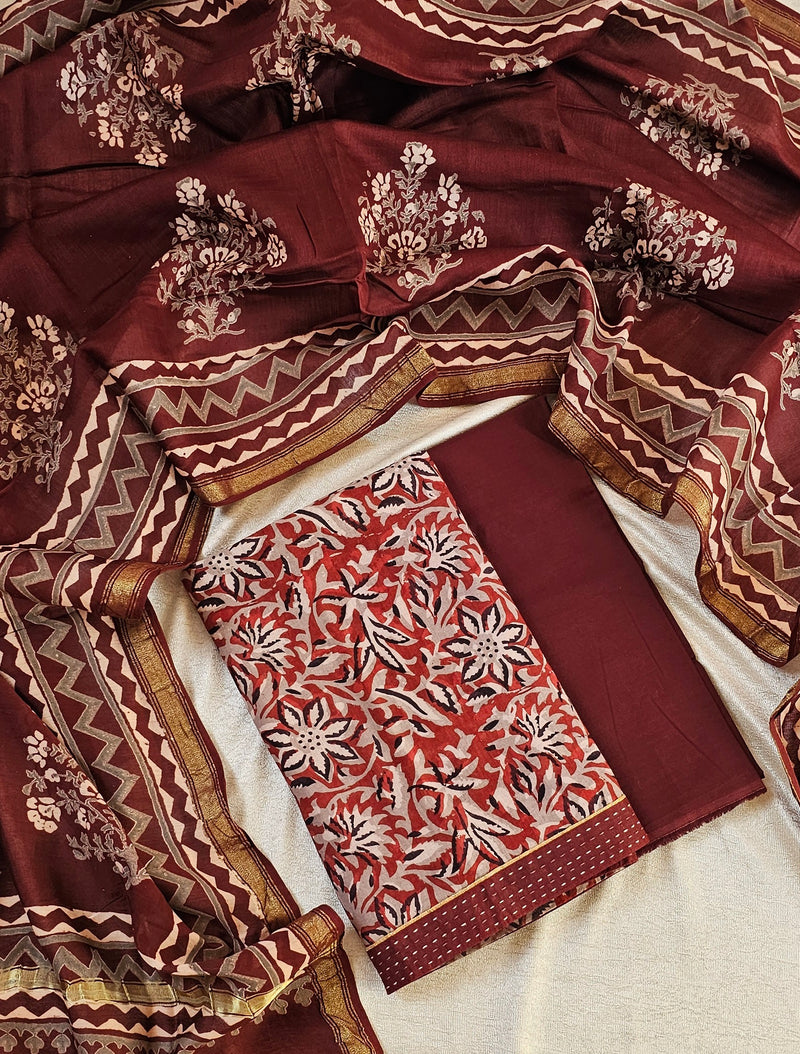 Maheswari Silk Cotton -  Maroon with Black