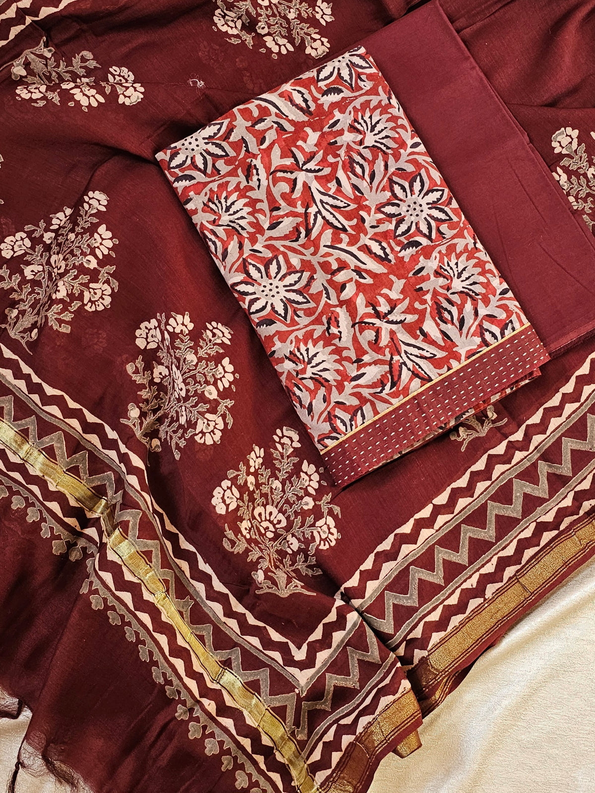 Maheswari Silk Cotton -  Maroon with Black