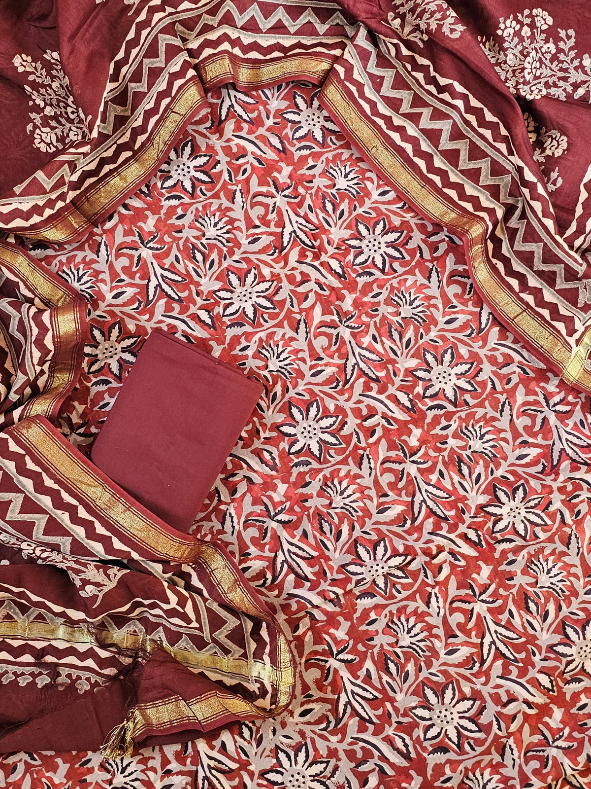 Maheswari Silk Cotton -  Maroon with Black