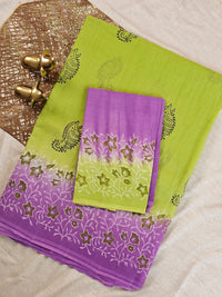 Pure Cotton with Hand Block Prints - Grey with  Purple