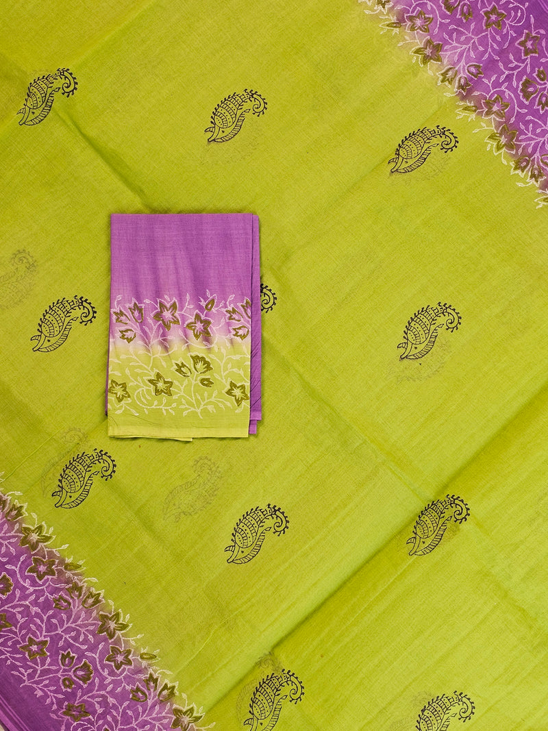 Pure Cotton with Hand Block Prints - Grey with  Purple