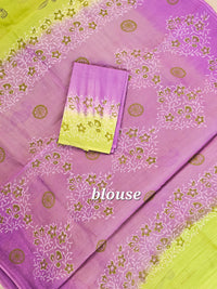 Pure Cotton with Hand Block Prints - Grey with  Purple