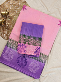 Pure Cotton with Hand Block Prints - Pink with Purple