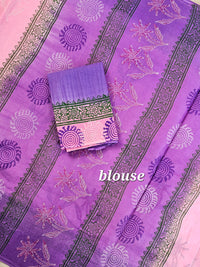 Pure Cotton with Hand Block Prints - Pink with Purple