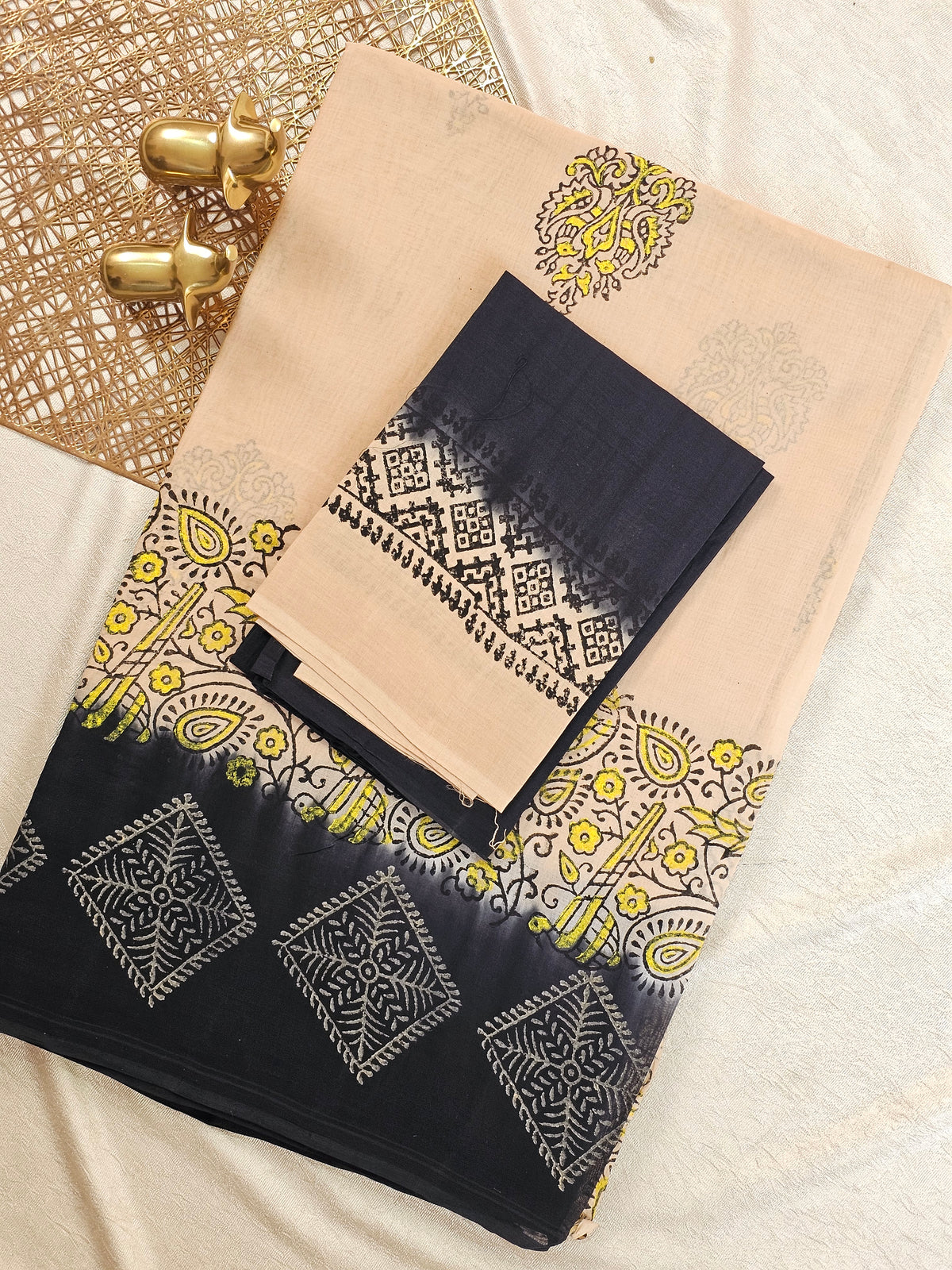 Pure Cotton with Hand Block Prints - Sandal with Black