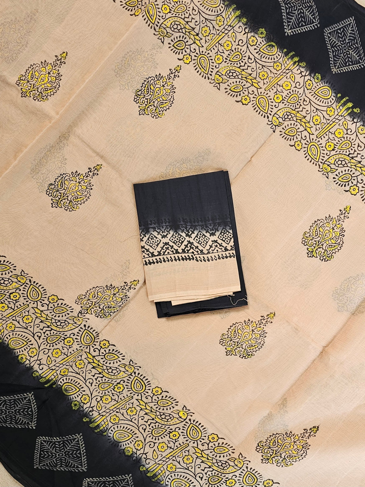Pure Cotton with Hand Block Prints - Sandal with Black