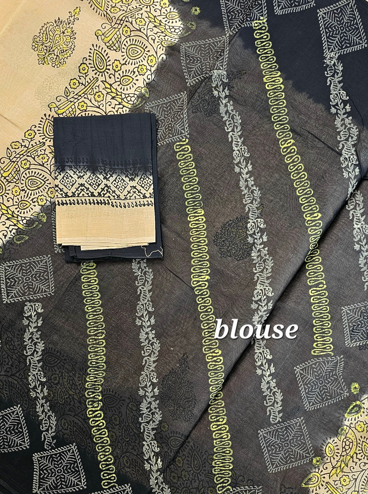 Pure Cotton with Hand Block Prints - Sandal with Black