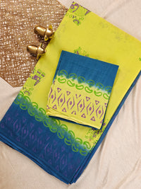 Pure Cotton with Hand Block Prints -  Green with Peacock Blue