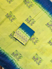 Pure Cotton with Hand Block Prints -  Green with Peacock Blue