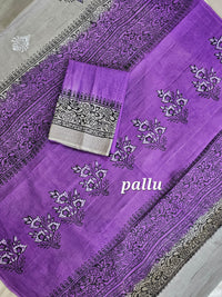 Pure Cotton with Hand Block Prints - Grey with  Purple
