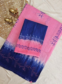 Pure Cotton with Hand Block Prints -  Pink with Blue