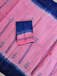 Pure Cotton with Hand Block Prints -  Pink with Blue