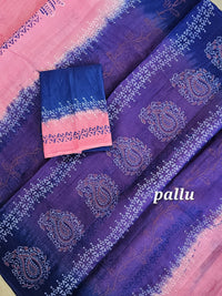Pure Cotton with Hand Block Prints -  Pink with Blue